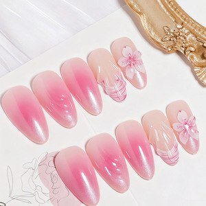 <span class=keywords><strong>Uñas</strong></span> Postizas 3D <span class=keywords><strong>Color</strong></span> <span class=keywords><strong>Rosa</strong></span>, Forma Almendrada, Punta Francesa Mediana, con Flores en Relieve, <span class=keywords><strong>Color</strong></span> Rubor, Reutilizables, con Adhesivos - Product Image 1