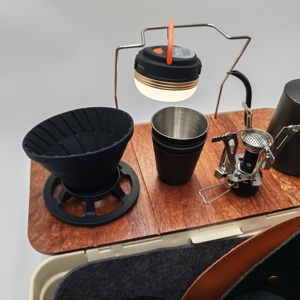 Boîte à outils à café de grande capacité, boîte à outils en métal avec planche de bois, boîte à café entière pour le <span class=keywords><strong>camping</strong></span> de pique-nique - Product Image 3