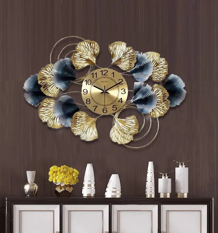 75x52cm Flower Spring Metal Wall Art Clock for Home Decor