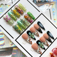 Faux presse sur ongles gothique Y2K presse manuelle sur les ongles réutilisable détachable acrylique fait à la main ongles artificiels avec outil de colle