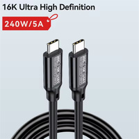 Cable USB5 USB C de 80 Gbps, 16K60Hz 8K120Hz, Cable de Datos USB Tipo C 5A 240W, Cable de Carga Rápida Tipo C para Thunderbolt 5 4, Laptop, Tableta