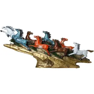 Dropship Business Corporate Gifts Brass Colorful Feng Shui 8 Running Horses Statue