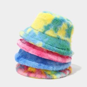 Chapeau bob en fourrure tie-dye coloré, chaud, tendance, pour l'automne et l'hiver, avec logo personnalisé, broderie en polyester, unisexe - Product Image 1