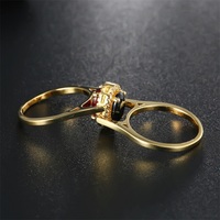 Bagues réversibles uniques à deux faces en argent sterling 925 couleur or avec zircone cubique rouge et noire pour femme
