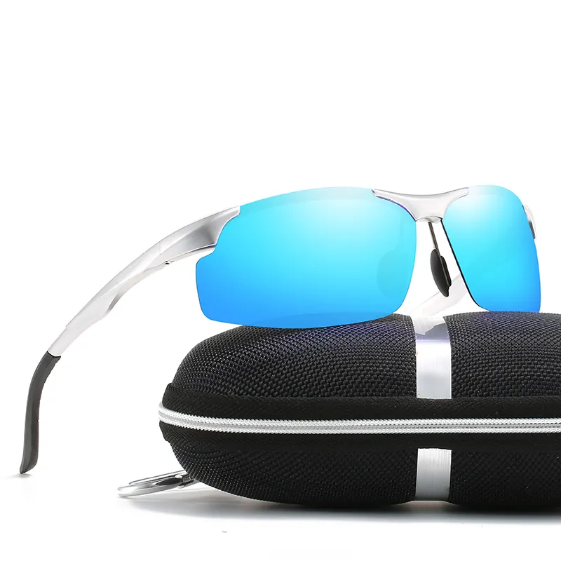 نظارات شمسية مستقطبة من الألومنيوم والمغنيسيوم بنصف إطار للرجال نظارات شمسية رياضية للقيادة والصيد
