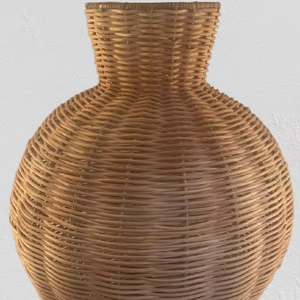 Vase de salon léger en fer et en rotin de style Art déco, forme ronde, décoration d'intérieur pour table - Product Image 1