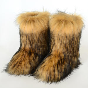 Bottes de neige en fausse fourrure de renard arc-en-ciel pour femmes, mode, épaisses, doublure en peluche, pompon, bottes courtes - Product Image 4