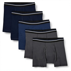 Boxers pour hommes en coton et fibre de bambou, lot de 5, bleu marine et gris, confortables, lavables en machine, sous-vêtements tricotés - Product Image 1