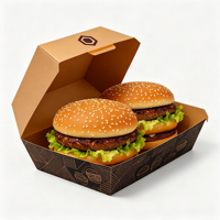 Boîte à hamburger carrée biodégradable pour la restauration rapide à emporter, en carton blanc, impression UV, logo personnalisé, motif, jetable