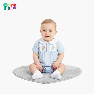 Puresun %100 Organik Pamuklu Paskalya Yaka Detaylı Bebek Erkek Tulumu Düğmeli Çocuk Bodysi Tavşan Nakışlı Özel Bebek Romperi - Product Image 3
