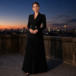 Robe longue plissée en maille à col châ<span class=keywords><strong>le</strong></span> élégante et romantique pour femme, à manches longues, coupe trapèze, unie, idéale pour <span class=keywords><strong>le</strong></span> bureau, les occasions professionnelles, les soirées et les mariages - Product Image 5