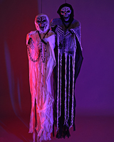 Décoration d'Halloween : Fantôme suspendu avec cape grise, accessoire effrayant pour maison hantée, fête ou événement