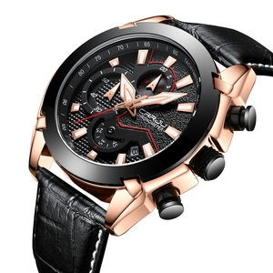 CRRJU Nouvelles montres de sport simples pour hommes, montres à quartz chronographe, étanches à 30 m, bracelet en cuir marron et noir, date, Relogio Masculino - Product Image 2