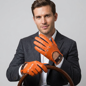 Gants de conduite en cuir de mouton entièrement doublés de haute qualité, tactiles, longueur poignet, tendance, perforés et respirants pour moto - Product Image 1