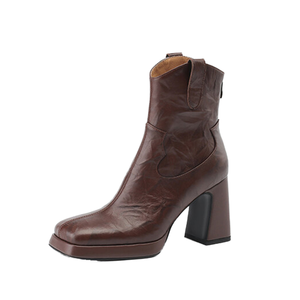 Botines de Plataforma Doble con Tacón Grueso y Cálido de Cuero Genuino para Mujer, Otoño-Invierno 2026, Color Negro, Venta al Por Mayor - Product Image 2