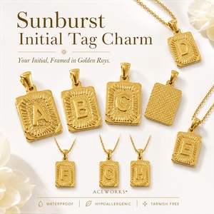 Breloque initiale en forme de soleil |   Pendentif en lettres de l'alphabet en acier inoxydable plaqué or 18 carats pour enfants, fabrication de bijoux |   Imperméable - Product Image 1