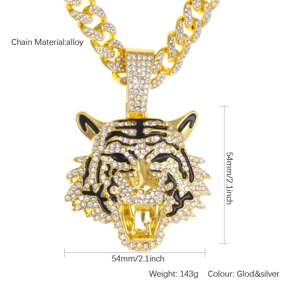 Collier pendentif tête de tigre doré