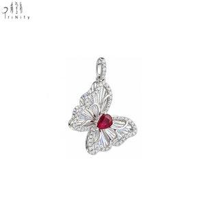 Nuevo colgante romántico de mariposa con diamantes y rubíes en oro blanco macizo de 14K AU585, tallado con tecnología CNC, joyería fina para mujer, uso diario. - Product Image 2