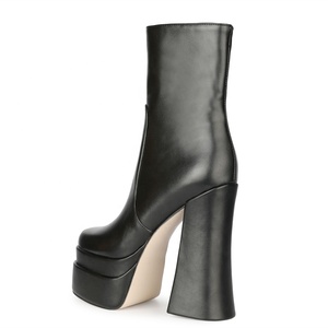 2021 Most Popular Super High Platform Women's <b>Boots</b> Black Thick High Heel Shoes Ankle Fashion Square Toe Side Zip Size 45 - Product Image 3