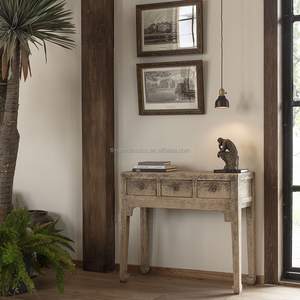 Table <span class=keywords><strong>console</strong></span> classique de luxe en <span class=keywords><strong>laque</strong></span> orange vieillie, fabriquée à la main en bois massif, avec 3 tiroirs, pour salon ou hôtel - Product Image 2