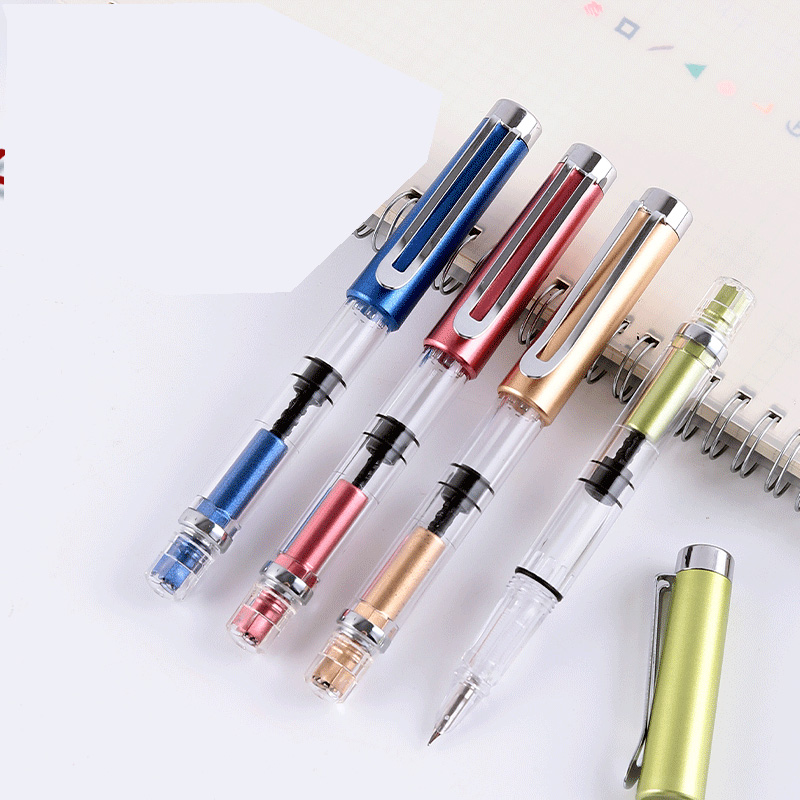 Piston fountain pen multicolor transparent plastic super large capacity gift pen for elementary school students