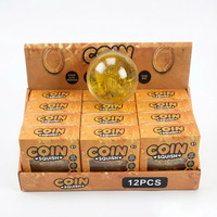 Jouet à presser en TPR souple à motif cube de pièce d'or porte-bonheur, avec poudre dorée et symbole dollar, à récupération lente