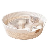 Lit panier pour chat et chien avec coussin amovible et lavable, en lin et coton, pour usage intérieur - Toutes saisons