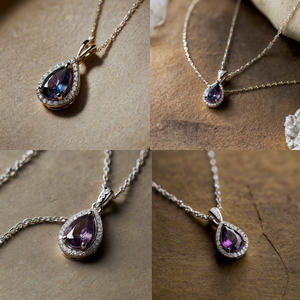 Collier pendentif en alexandrite en forme de larme, or rose 14 carats, haute qualité, luxe, fin, naturel, certifié GIA, juin, platine - Product Image 5