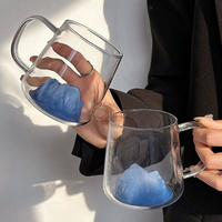 Taza de Vidrio 3D Estilo Japonés Hecha a Mano de 350 ml con Asa, Taza Reutilizable para Café, Té y Agua, Regalo Estético