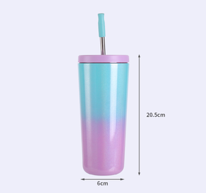 Thời Trang Mới Cầu Vồng Sơn Đôi Tường Thép Không Gỉ Rơm Cốc Cà Phê 700Ml Cốc Du Lịch Với Nắp Xử Lý Chai Nước - Product Image 4