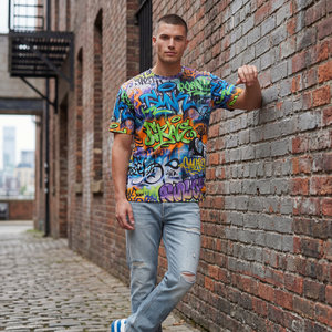 T-Shirt Oversize in Maglia Stile Hip Hop con Stampa Graffiti Selvaggia, OEM ODM - Product Image 4