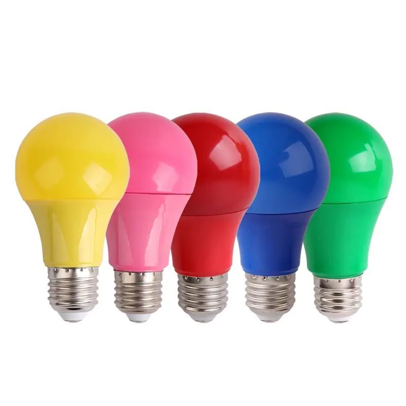 Bombilla de color rojo, amarillo, azul, verde, rosa, 5W, 7W, 9W, g45, A55, A60, E14, B22, E27, bombilla led colorida