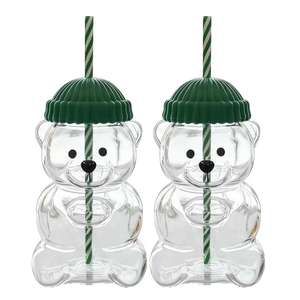 Copo em Forma de Urso de Pelúcia STAR-HOME 591ml, Caneca de Café de Vidro Reutilizável e Portátil com Tampa Verde e Canudo - Product Image 1