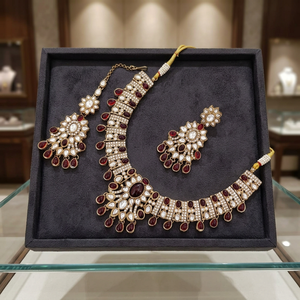 Indian Traditional Antique Gold Plated Kundan Choker Necklace <b>Set</b> Multicolor Gemstone Bead Navratna Style Bridal Jewelry <b>Set</b> - Product Image 2