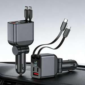 Cargador de coche retráctil, adaptador de cargador de teléfono de 100W, súper rápido, con cables retráctiles duales, cargador de coche PD QC USB de 60W - Product Image 6