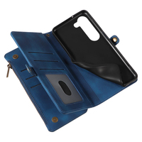 Dompet Kulit PU untuk Ponsel Samsung S23, 9 Slot Kartu + Kantong Koin Ber-resleting, Penyangga, Pemblokir RFID, 360 °   Perlindungan