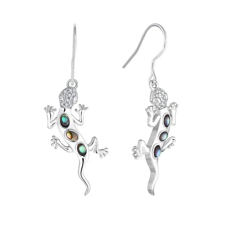 Fabbricazione di gioielli in argento 925 Geckos in argento Sterling ciondola gli orecchini a gancio per animali Design unico di gioielli
