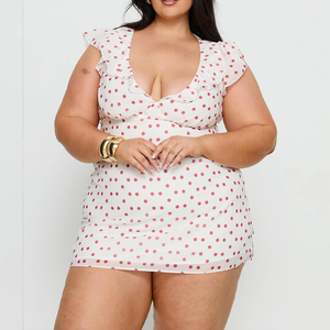 Abito Aderente <span class=keywords><strong>Bianco</strong></span> <span class=keywords><strong>e</strong></span> <span class=keywords><strong>Rosso</strong></span> con Maniche a Volant per Donna Taglie Forti, <span class=keywords><strong>Outfit</strong></span> Retrò per Feste Serali - Product Image 2