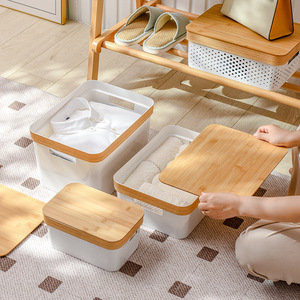 Storage Basket With Bamboo Lid Rectangle Handle For Home Organization - Product Image 4