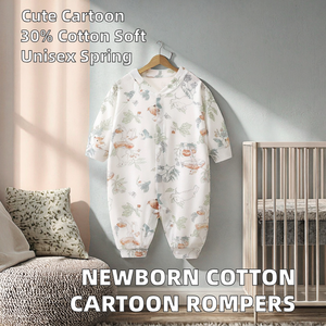 Ropa de Bebé Recién Nacido, 30% Algodón, Casual, Manga Larga, Primavera, Bonitos Monos de Dibujos Animados, Suaves, para Niña, Cierre de Botones a Presión, Tejido Completo - Product Image 2