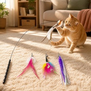 Accessoires de recharge pour jouet à chat à ventouse en forme de plume de dessin animé écologique avec cordelette pour le jeu des animaux de compagnie - Product Image 1