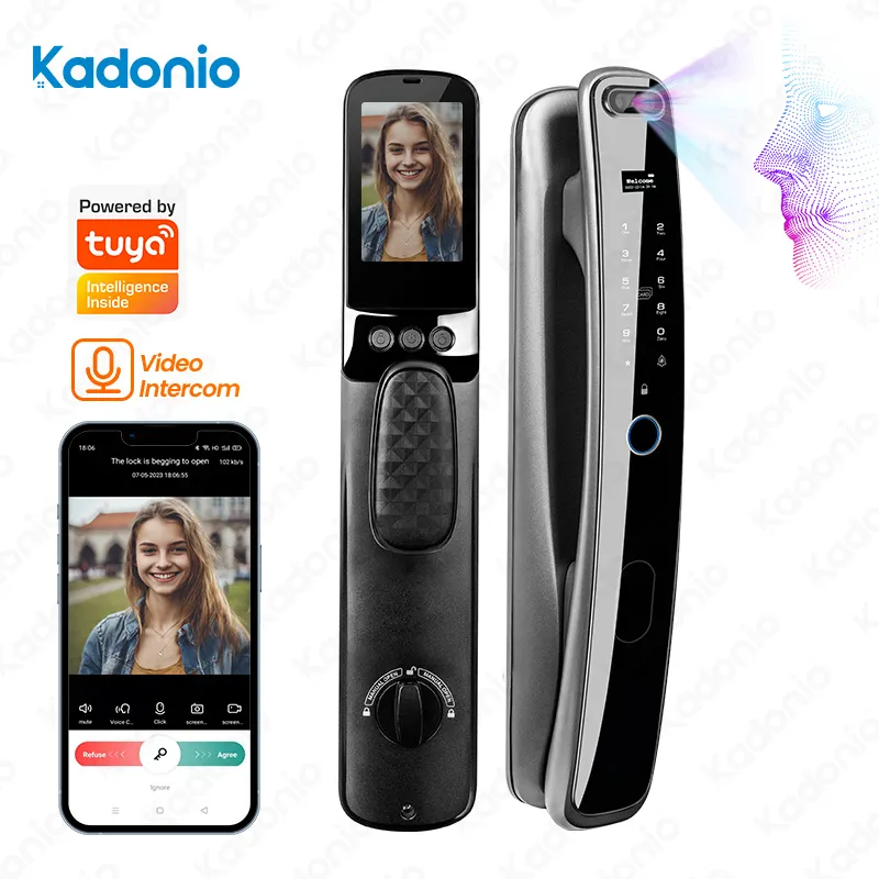 Kadonio vente chaude interphone vidéo 3D reconnaissance faciale sonnette extérieure intelligente serrure de porte moderne empreinte digitale pour porte d'entrée