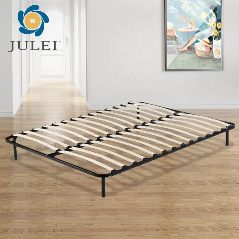 Estrutura de cama de metal queen size para uso em quarto doméstico, embalagem plana