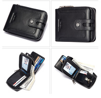 Dompet Pendek Pria RFID ODM/OEM 100% Kulit Asli dengan Kantong Koin Ber-resleting, Logo Dapat Disesuaikan, Tempat Kartu