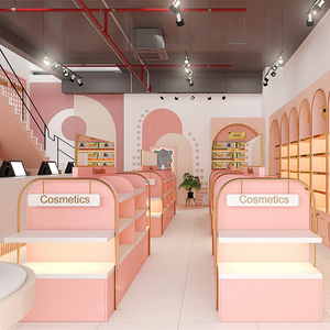 Diseño Interior de Tienda de Cosméticos de Moda, Estantes Dobles Personalizados Tipo Góndola, Mostrador de Exhibición de Belleza de Madera - Product Image 5