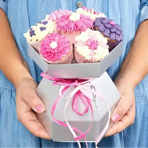Kunden spezifische Cupcake-Bouquet-Verpackung Blumenstrauß Cupcake-Boxen Cupcake-Bouquet-Box