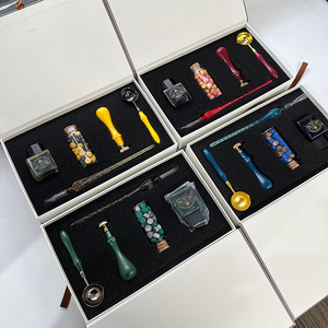 Fabbrica personalizzata penna in vetro fatta a mano calamaio sigillo in cera Set regalo giallo - Product Image 2