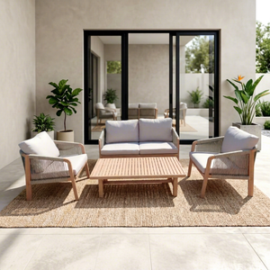 Juego de Muebles de Jardín de Lujo Contemporáneo, Plegable, de Madera de Acacia Ecológica, con Estructura de Madera de Teca, Sofá, Mesa de Comedor y Sillas para Exteriores - Product Image 1