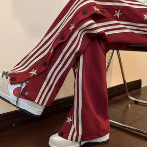 Vente chaude rouge boutonnage pantalons décontractés hommes nouvel été lâche rayures droites jambe large pantalons de survêtement marque de mode Port Style pantalon - Product Image 1