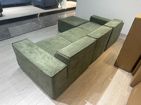 Canapé convertible compressible en forme de L, style Tofu Block, moderne, en velours vert olive, avec ottoman, pour salon